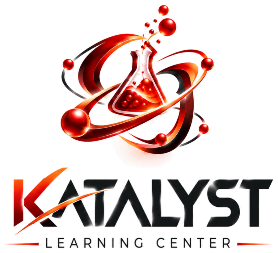 Katalyst Learning Center logo: a flask surrounded by orbital ribbons and spheres above the KATALYST wordmark